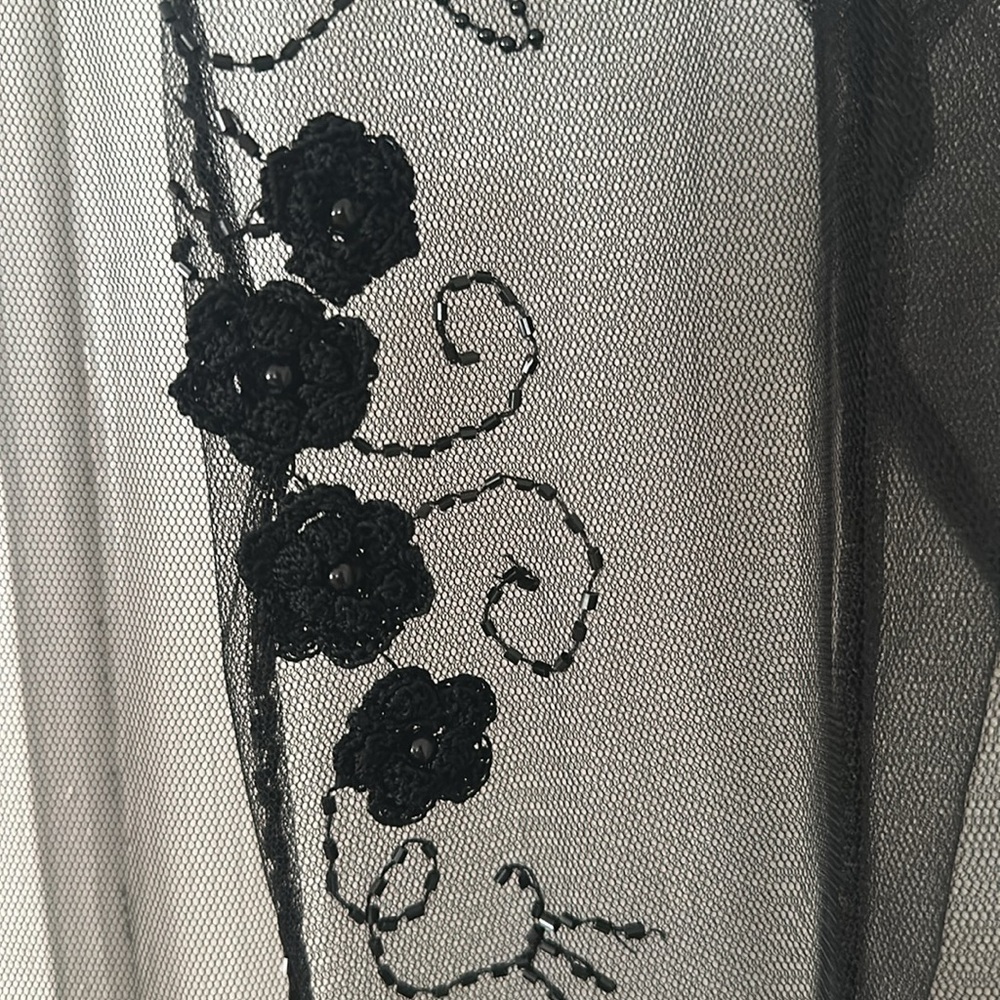 Vintage Y2K Sheer Black Beaded Rosette Bed Jacket Medium NWT - Picture 8 of 8
